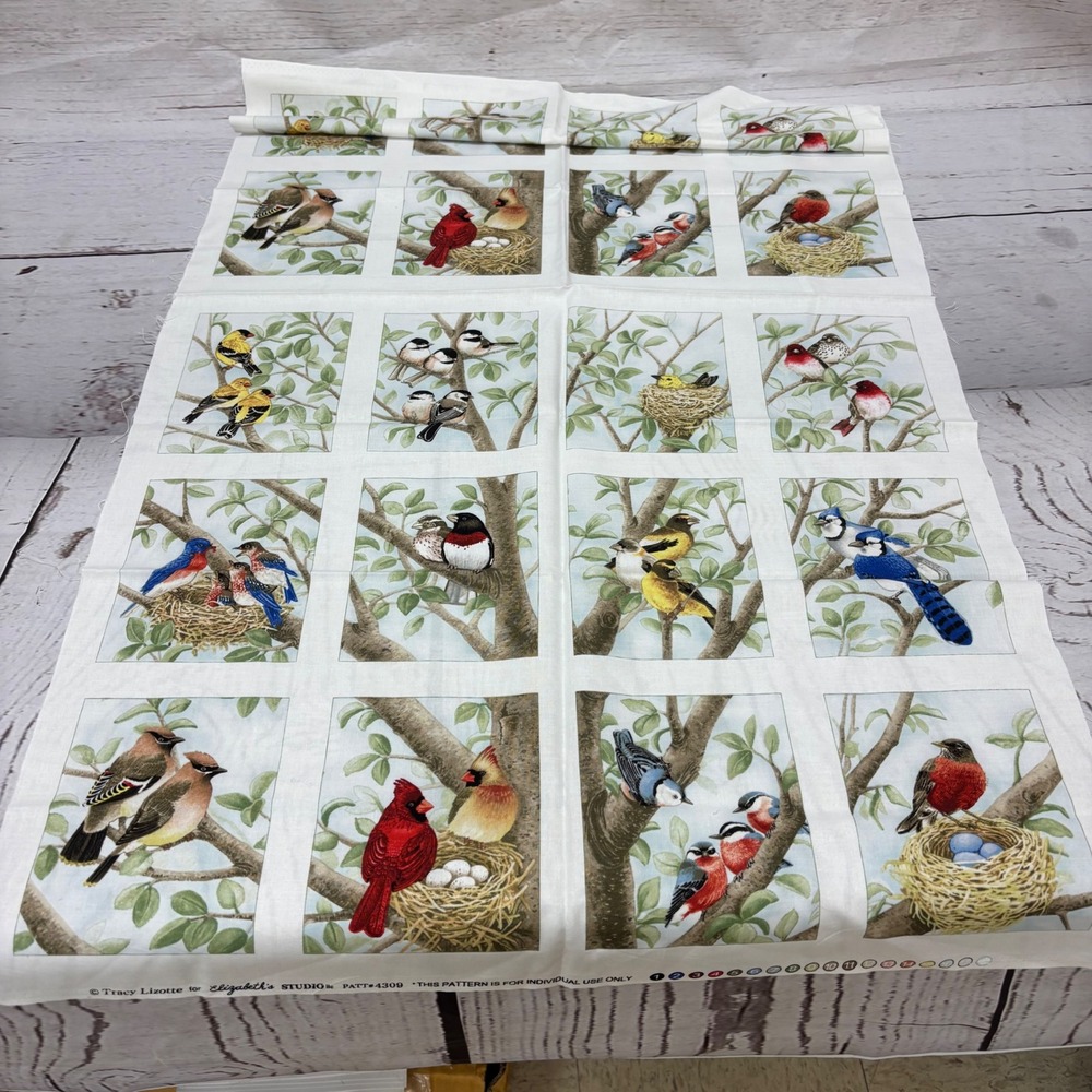 Elizabeths Studio Tracy Lizotte Bird Songbirds Cotton Fabric Panel PATT 4309